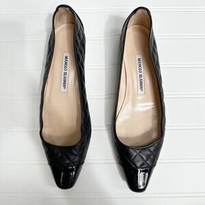 Manolo Blahnik Giungla Black Leather Quilted Flats Designer Shoes Size 37